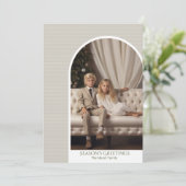 写真モダンアーチ – 薄いストライプクリスマス シーズンカード (スタンド正面)