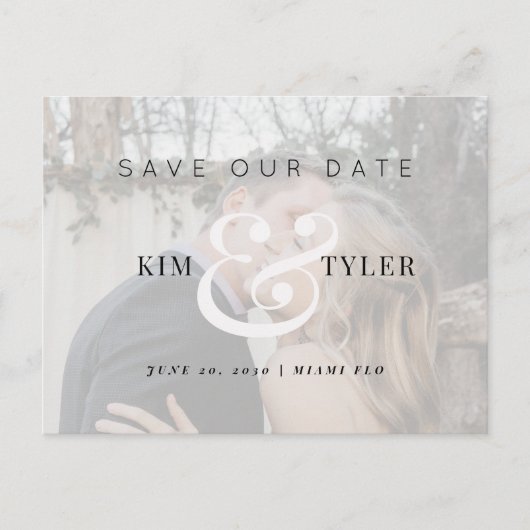 写真モダンエレガントの結婚式は日付を保存する 案内ポストカード (正面)