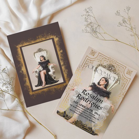 写真モダンエレガントキンセアニェラ金ゴールド招待状 招待状