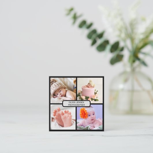 写真モダンエレガントコラージュ写真家qrコード スクエア名刺 (スタンド正面)