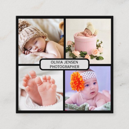 写真モダンエレガントコラージュ写真家qrコード スクエア名刺 (正面)