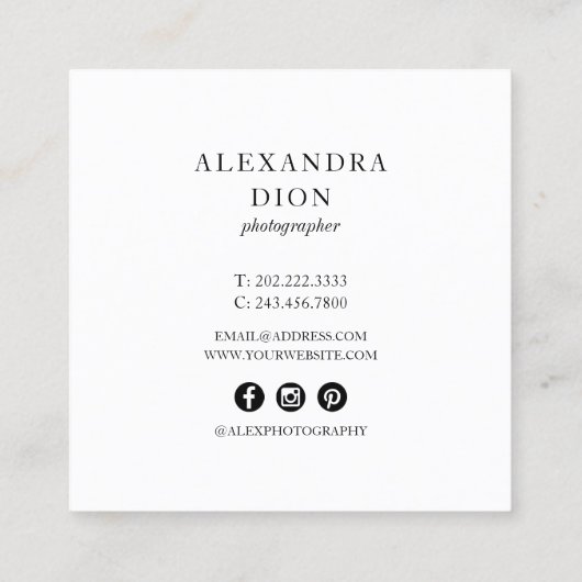 写真モダンエレガントコラージュ写真 スクエア名刺 (裏面)