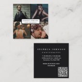 写真モダンエレガントコラージュ写真QRコード スクエア名刺 (正面/裏面)