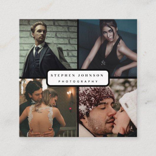 写真モダンエレガントコラージュ写真QRコード スクエア名刺 (正面)