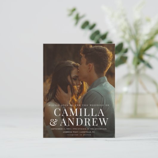 写真モダンエレガントスタイリッシュ結婚の インビテーションポストカード (スタンド正面)