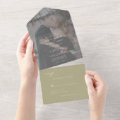 写真モダンエレガントセージ緑の結婚式RSVP オールインワン招待状 (貼ってはがせる)