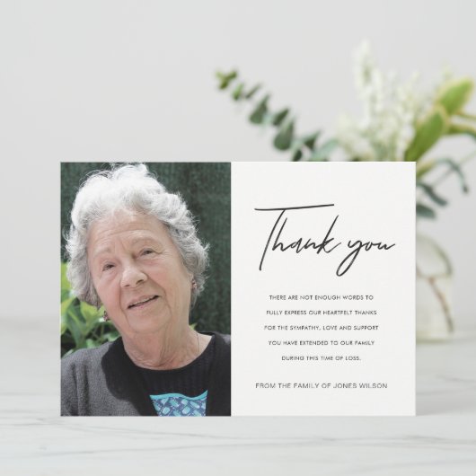 写真モダンエレガントミニマル悔やみや弔慰記念碑 サンキューカード (スタンド正面)