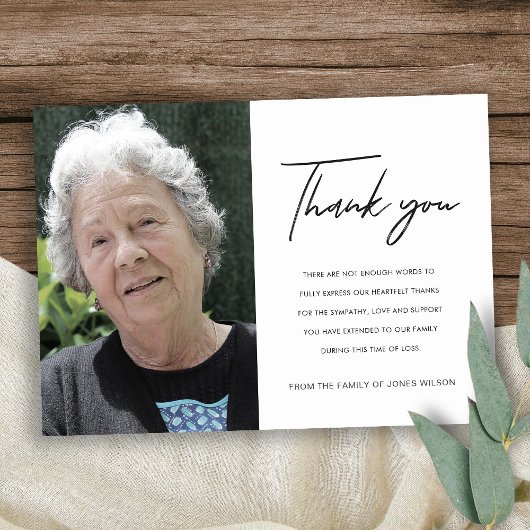 写真モダンエレガントミニマル悔やみや弔慰記念碑 サンキューカード