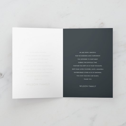 写真モダンエレガントミニマル悔やみや弔慰記念碑 サンキューカード (内部)