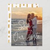 写真モダンエレガント予算の結婚式の日付の保存 (正面/裏面)