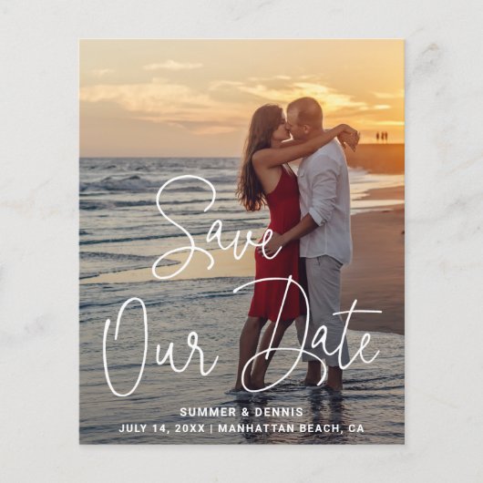 写真モダンエレガント予算の結婚式の日付の保存 (正面)