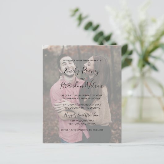 写真モダンエレガント予算結婚式招待状 (スタンド正面)