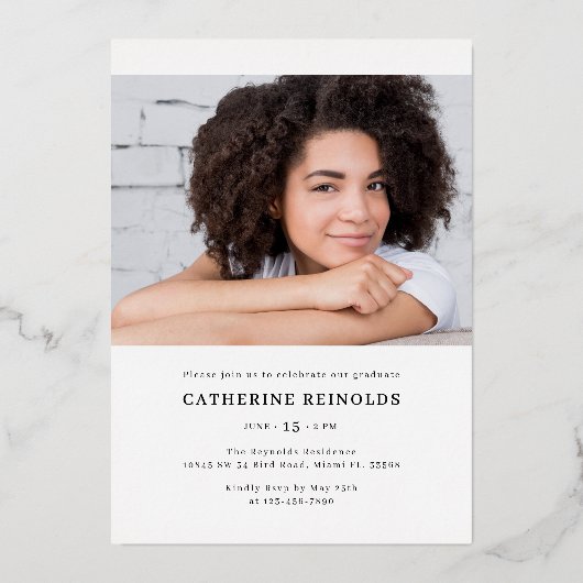 写真モダンエレガント卒業会 箔招待状 (裏面)