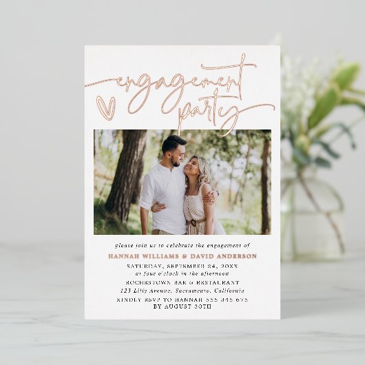 写真モダンエレガント婚約パーティ招待状 箔招待状 (立ち正面)