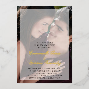 写真モダンエレガント婚約パーティ金ゴールド 箔招待状