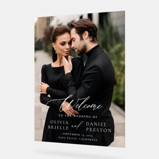 写真モダンエレガント書の結婚歓迎 アクリルサイン (傾斜)