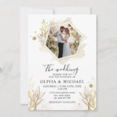 写真モダンエレガント金ゴールド結婚式招待状 招待状 (正面)