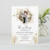 写真モダンエレガント金ゴールド結婚式招待状 招待状 (スタンド正面)