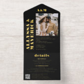 写真モダンエレガントqrコード黒結婚線 オールインワン招待状 (内側)