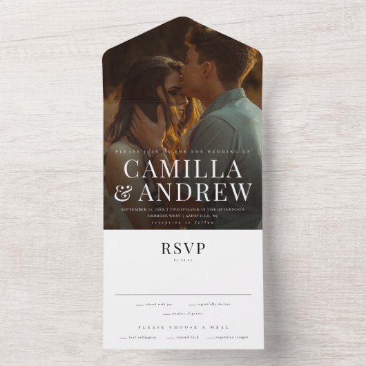 写真モダンエレガントRSVP結婚の オールインワン招待状 (内側)