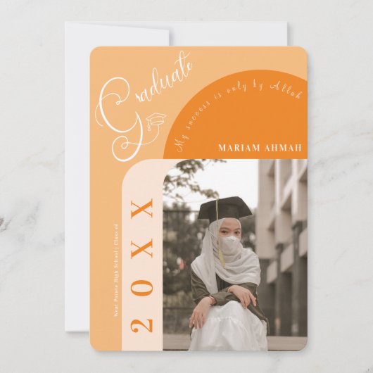 写真モダンオはっきりしたレンジイスラム卒業 招待状 (正面)