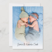 写真モダンオーバーレイ名ツインズ誕生のお知らせ 案内状 (正面)