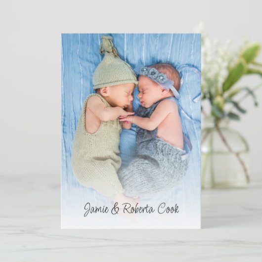 写真モダンオーバーレイ名ツインズ誕生のお知らせ 案内状 (スタンド正面)