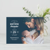 写真モダンオーバーレイ男の赤ちゃん誕生発表 案内状 (スタンド正面)