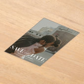 写真モダンオーバーレイ結婚式の日付の保存澄ん アクリル招待状 (レイダウン)