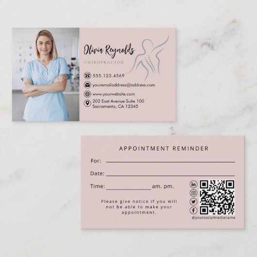 写真モダンカイロプラクターアポイントメントアラーム 名刺 (正面/裏面)