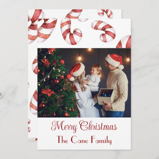写真モダンキャンディー・ケーン・クリスマス シーズンカード (正面/裏面)