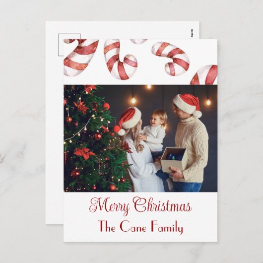 写真モダンキャンディー・ケーン・クリスマス シーズンポストカード (正面/裏面)