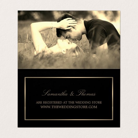 写真モダンギフトの登録カード付き黒と金ゴールド 名刺 (内部フラット)