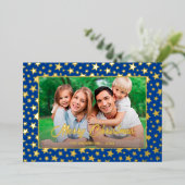 写真モダンクリスマエレガントスの金ゴールド星海軍の青 箔シーズンカード (立ち正面)