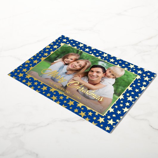 写真モダンクリスマエレガントスの金ゴールド星海軍の青 箔シーズンカード (回転した状態)