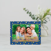 写真モダンクリスマエレガントスの金ゴールド星海軍の青 箔シーズンポストカード (立ち正面)