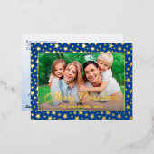 写真モダンクリスマエレガントスの金ゴールド星海軍の青 箔シーズンポストカード (正面/裏面)