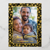 写真モダンクリスマエレガントスの黒と金ゴールド 箔シーズンポストカード (正面)