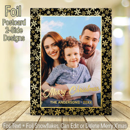 写真モダンクリスマエレガントスの黒と金ゴールド 箔シーズンポストカード