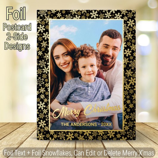 写真モダンクリスマエレガントスの黒と金ゴールド 箔シーズンポストカード