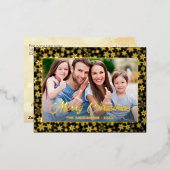 写真モダンクリスマエレガントスの黒と金ゴールド 箔シーズンポストカード (正面/裏面)