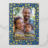 写真モダンクリスマエレガントススノーフレーク・ネイビー・ブルー 箔シーズンカード (正面)