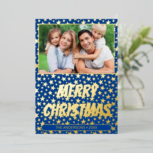写真モダンクリスマエレガントス星海軍の青 箔シーズンカード (立ち正面)