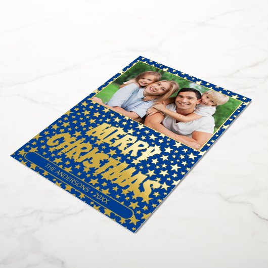 写真モダンクリスマエレガントス星海軍の青 箔シーズンカード (回転した状態)