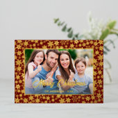 写真モダンクリスマスのスノーフレークのバーガンディと金ゴールド 箔シーズンカード (立ち正面)