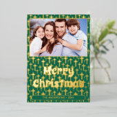 写真モダンクリスマスの台本イエスが緑を横切る 箔シーズンカード (立ち正面)