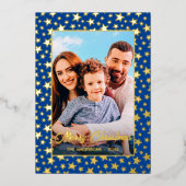 写真モダンクリスマスの星ネイビー青のスクリプト箔 箔シーズンカード (正面)