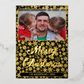 写真モダンクリスマスの雪片ブラックと金ゴールド 箔シーズンカード (正面)