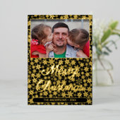 写真モダンクリスマスの雪片ブラックと金ゴールド 箔シーズンカード (立ち正面)