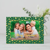 写真モダンクリスマスエレガントの台本は緑 箔シーズンカード (立ち正面)